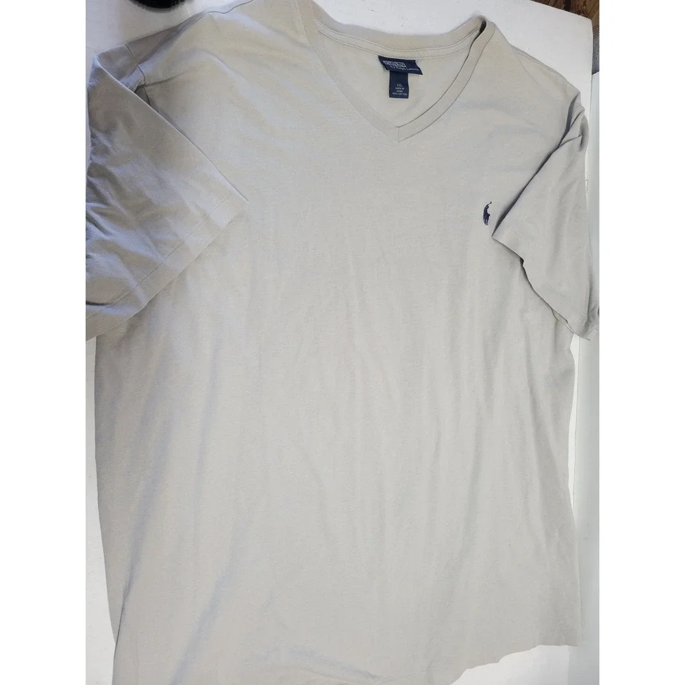 Polo Ralph Lauren XXL‎ Tan Beige V-Neck Short Sleeve Cotton T-Shirt Pony Logo